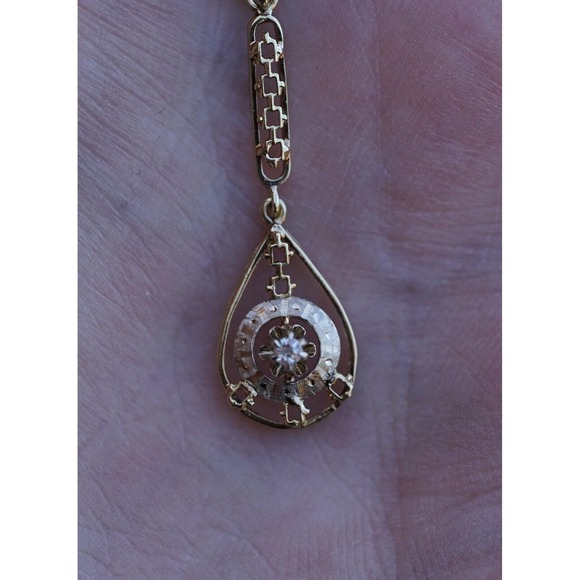 Antique 14k Solid Gold Old Mine Cut Diamond Filigree Hand Engraving Pendant - Picture 2 of 7